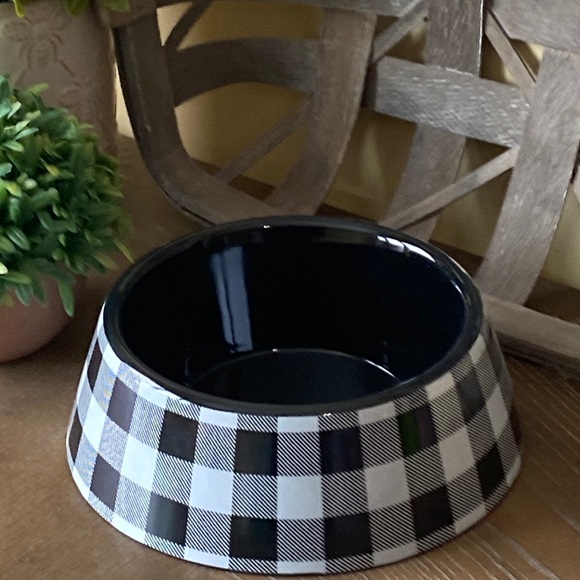 NEW! Farmhouse Black White Buffalo Check Plaid Pet Dog Melamine Food Water Bowl - Picture 1 of 4